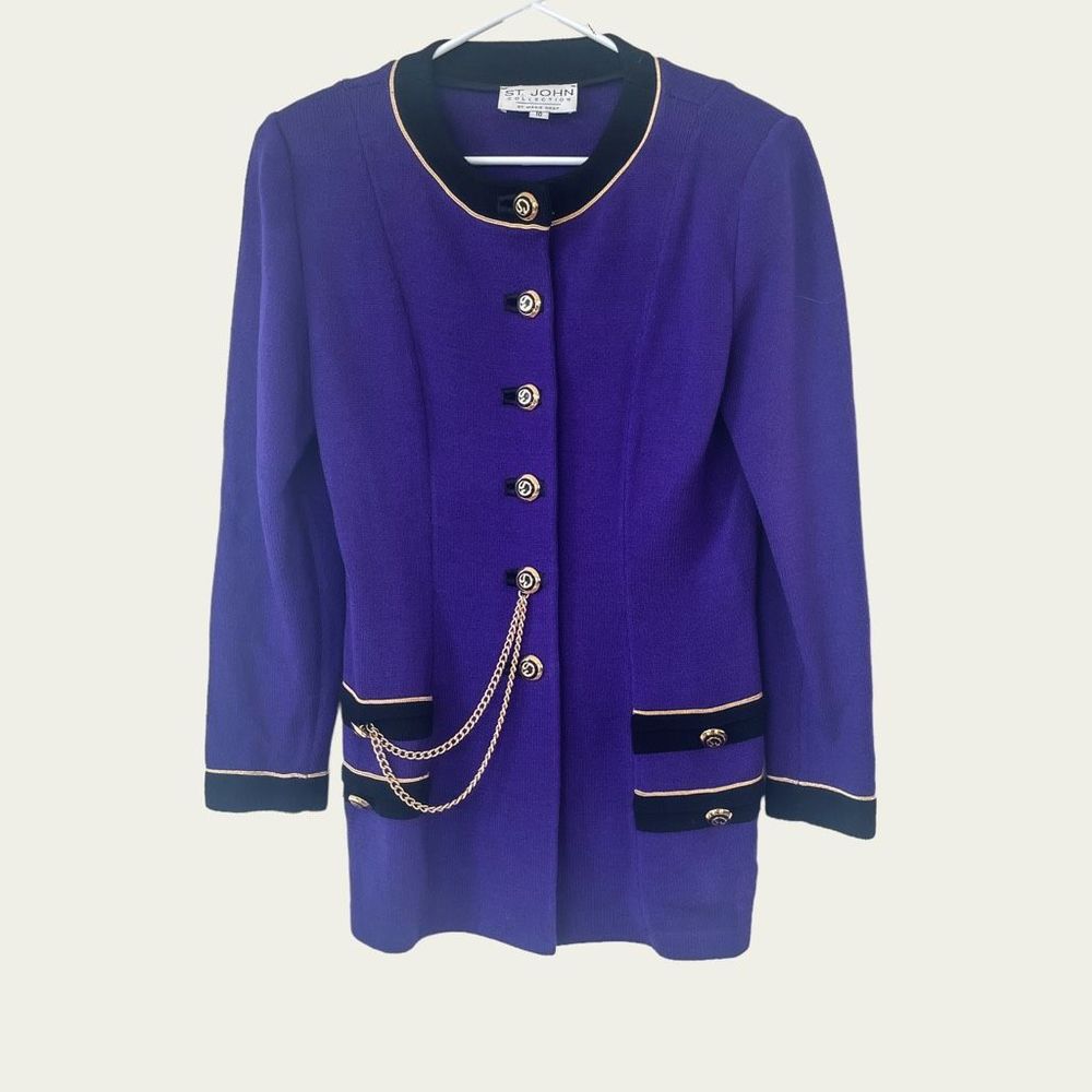 St. John Sport by Marie Gray Women's Vintage '90s Gold Chain Cardigan Jacket Pur